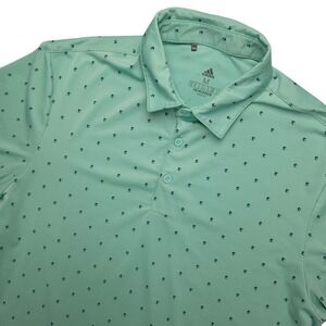 Adidas Polo Shirt Mens Medium Green Palm Tree Print Golf Primegreen Stretch Top